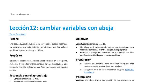 Lección 12: cambiar variables con abeja