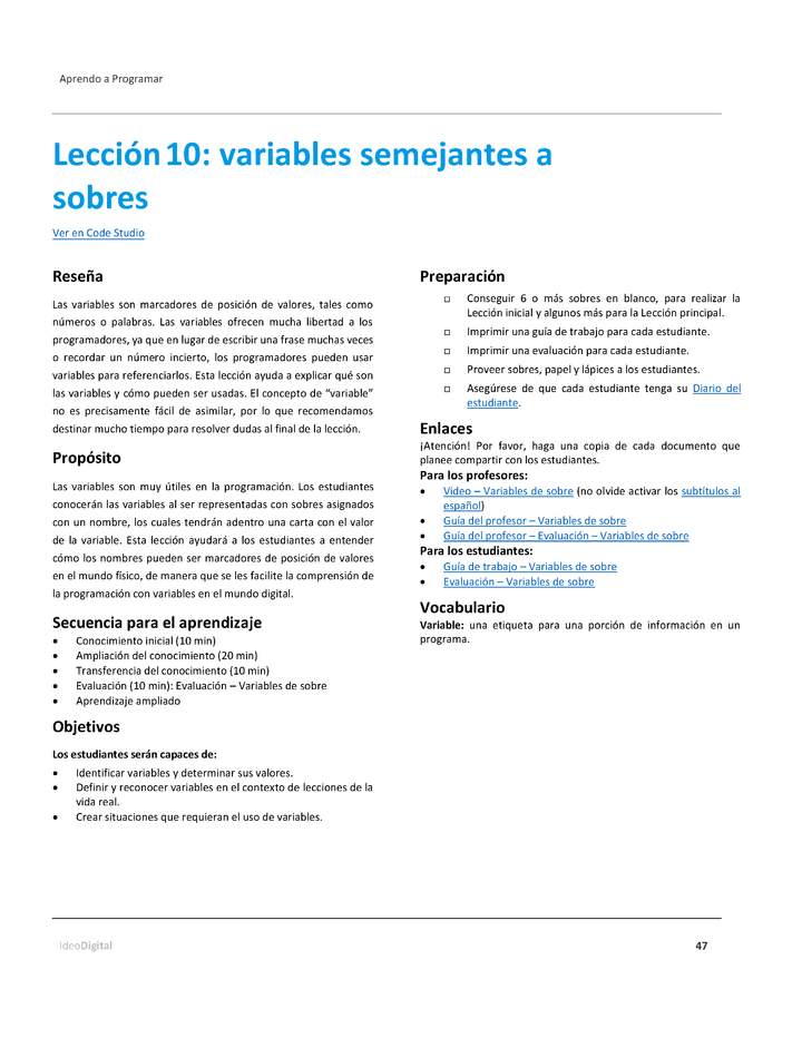 Unidad 3 - Lección10: variables semejantes a sobres