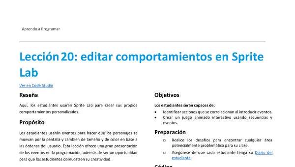 Lección20: editar comportamientos en Sprite Lab