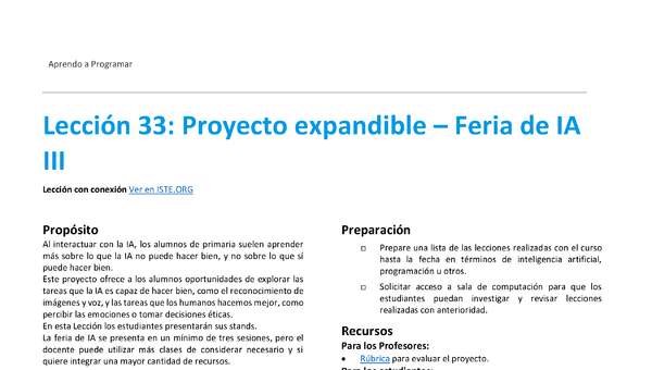 Unidad 4 - Lección 33: Proyecto expandible – Feria de IA III