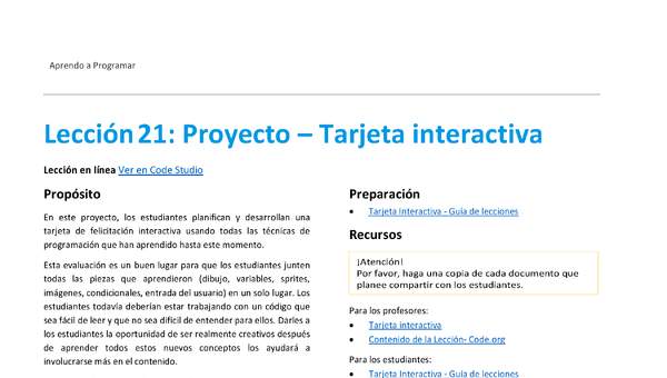 Unidad 1 - Lección 21: Proyecto – Tarjeta interactiva