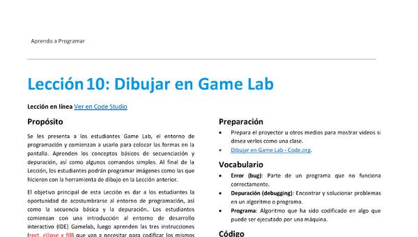 Unidad 1 - Lección 10: Dibujar en Game Lab