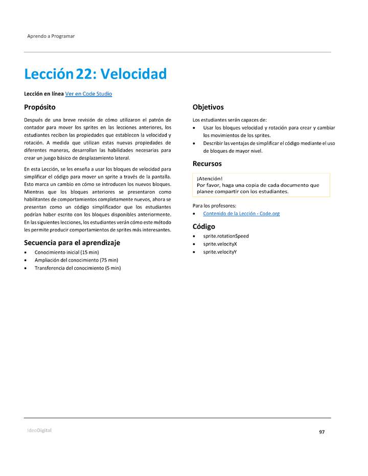 Unidad 2 - Lección 22: Velocidad