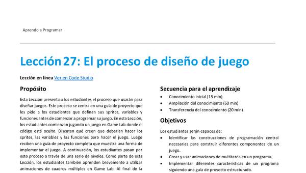 Unidad 2 - Lección 27: El proceso de diseño de juego