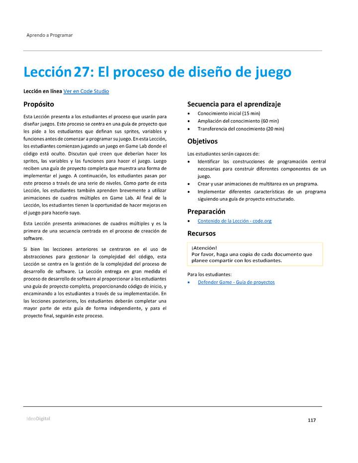 Unidad 2 - Lección 27: El proceso de diseño de juego