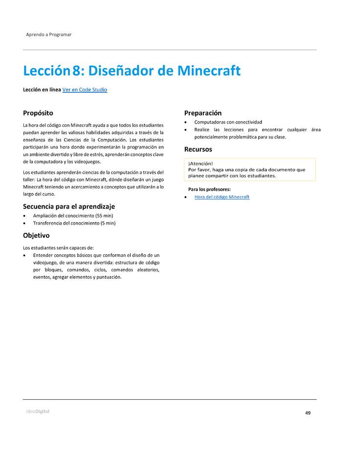 Unidad 1 - Lección 08: Diseñador de Minecraft