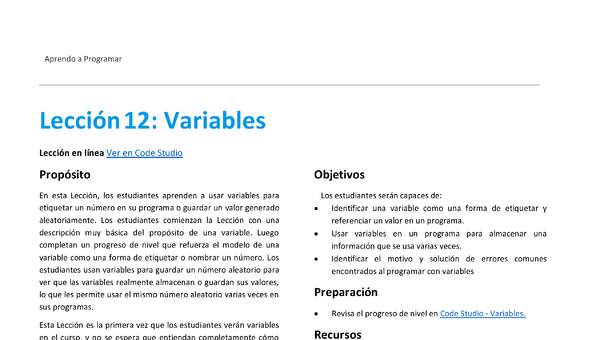 Unidad 1 - Lección 12: Variables