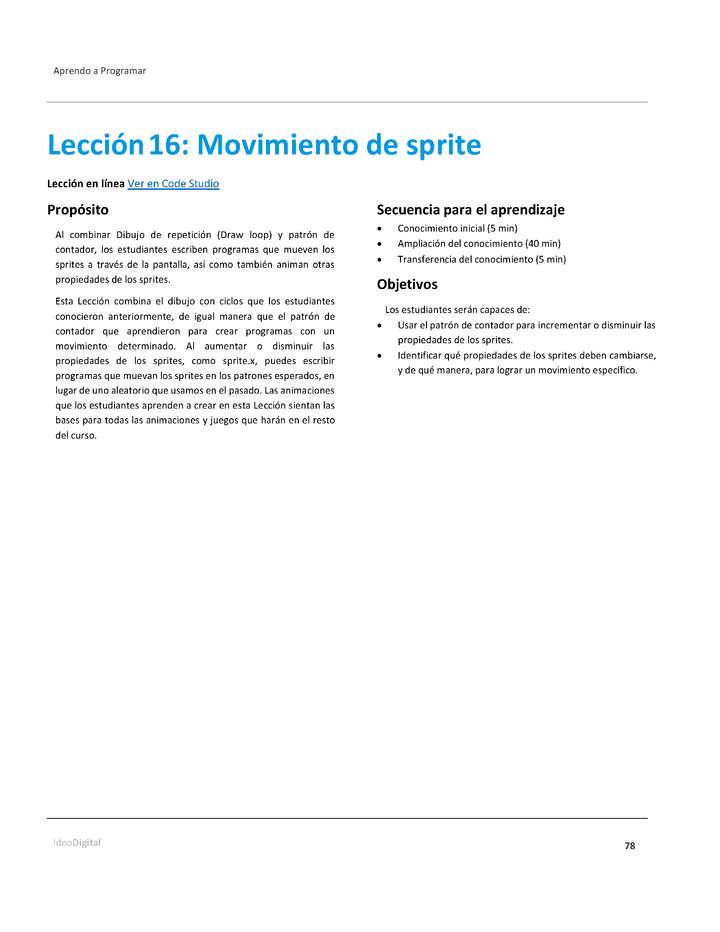 Unidad 1 - Lección 16: Movimiento de sprite