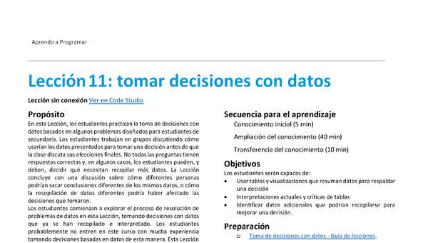 Unidad 1 - Lección 11: tomar decisiones con datos