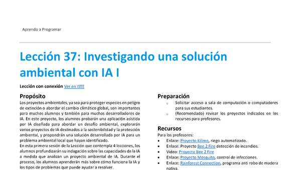 Unidad 2 - Lección 37: Investigando una solución ambiental con IA I