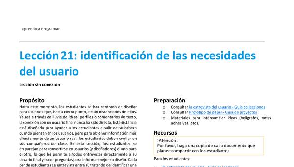 Unidad 2 - Lección 21: identificación de las necesidades del usuario