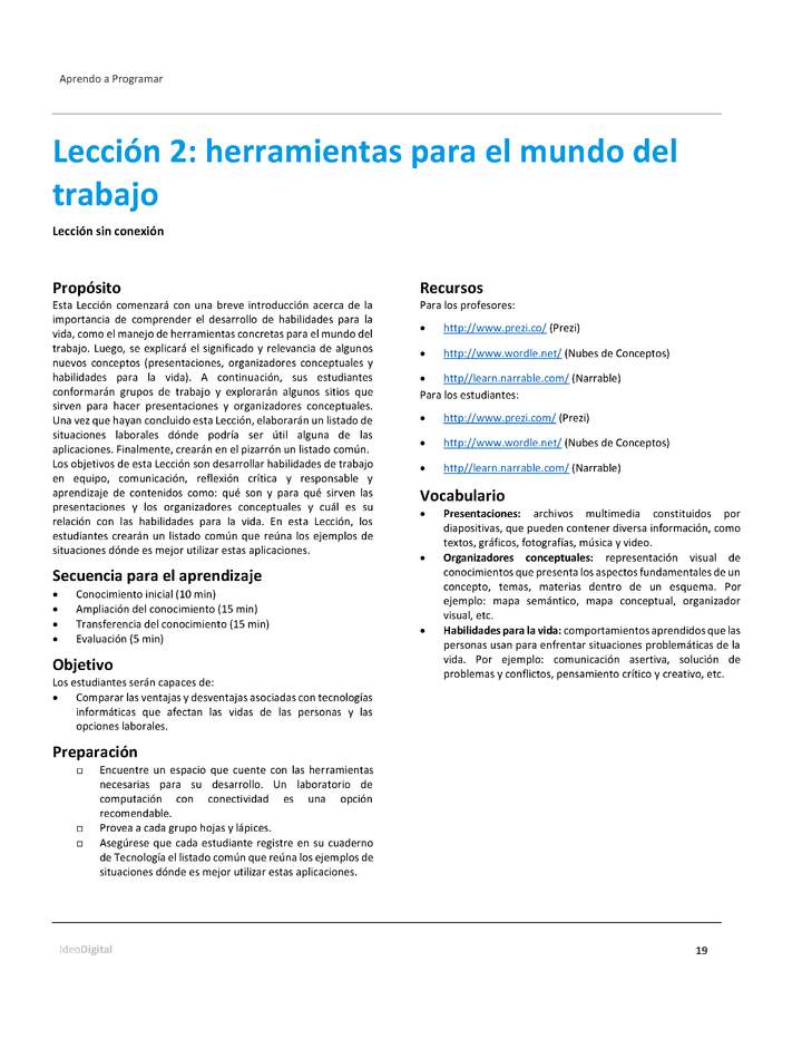 Unidad 1 - Lección 2: herramientas para el mundo del trabajo