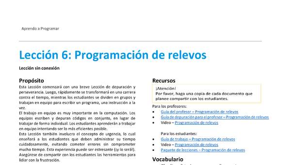 Unidad 1 - Lección 6: Programación de relevos