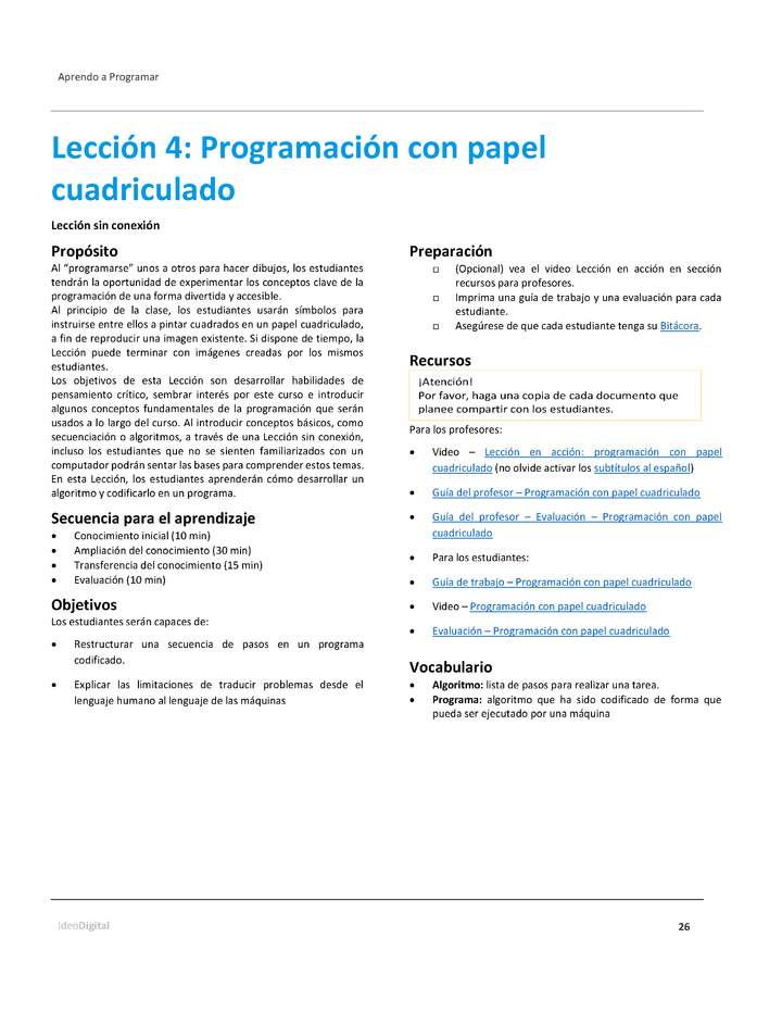 Unidad 1 - Lección 4: Programación con papel cuadriculado
