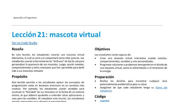 Unidad 3 - Lección 21: mascota virtual