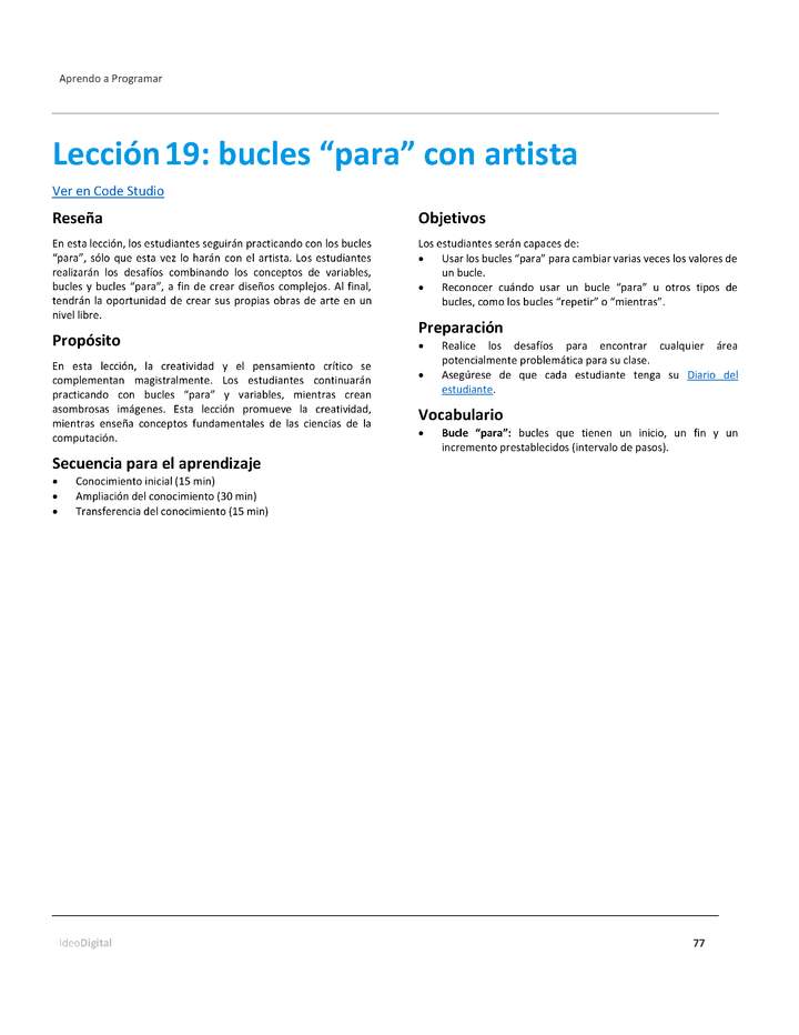 Unidad 3 - Lección 19: bucles “para” con artista