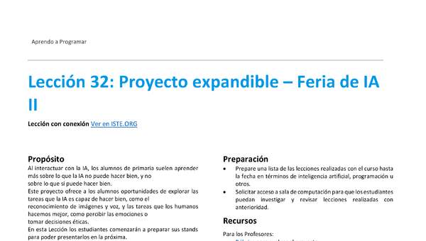 Unidad 4 - Lección 32: Proyecto expandible – Feria de IA II