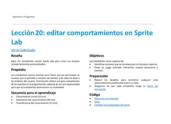 Unidad 3 - Lección 20: editar comportamientos en Sprite Lab