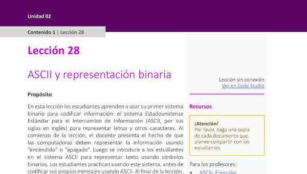 Unidad 2 - Lección 28: ASCII y representación binaria