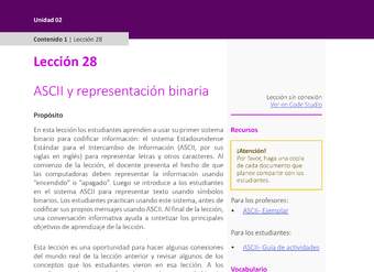 Unidad 2 - Lección 28: ASCII y representación binaria
