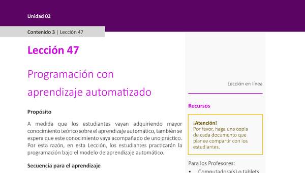 Unidad 2 - Lección 47: Programación con aprendizaje automatizado