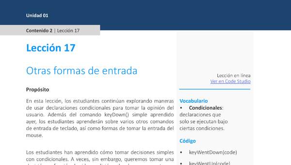 Unidad 1 - Lección 17: Otras formas de entrada