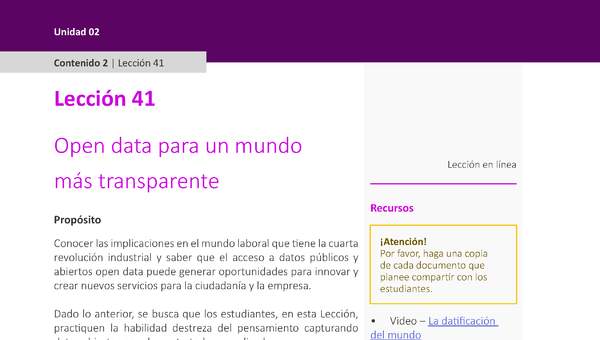 Unidad 2 - Lección 41: Open data para un mundo más transparente