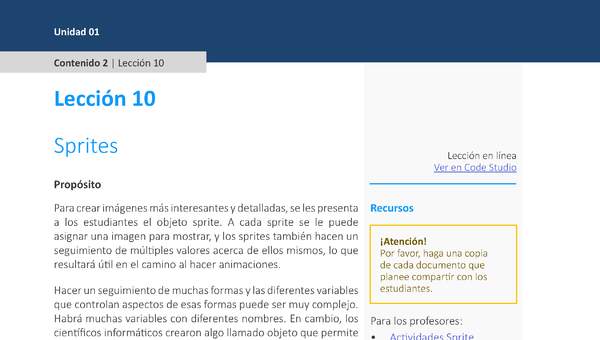 Unidad 1 - Lección 10: Sprites