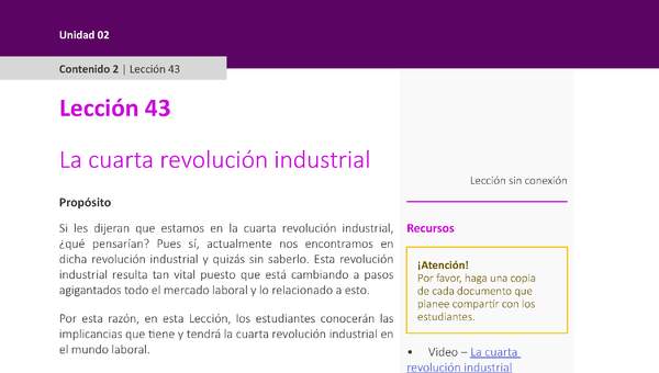 Unidad 2 - Lección 43: La cuarta revolución industrial