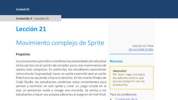 Unidad 1 - Lección 21: Movimiento complejo de Sprite