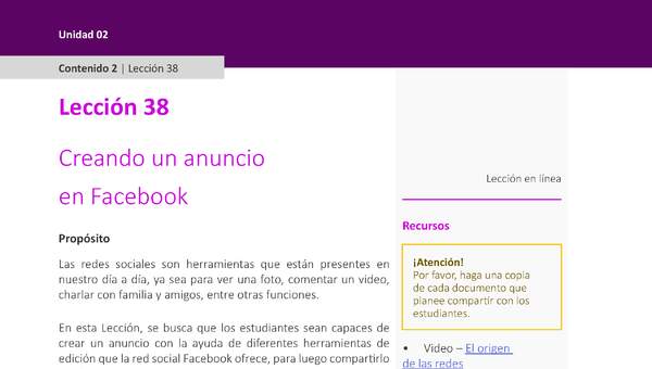 Unidad 2 - Lección 38: Creando un anuncio en Facebook