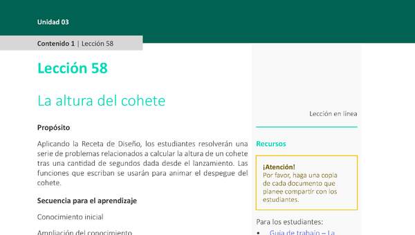 Unidad 3 - Lección 58: La altura del cohete