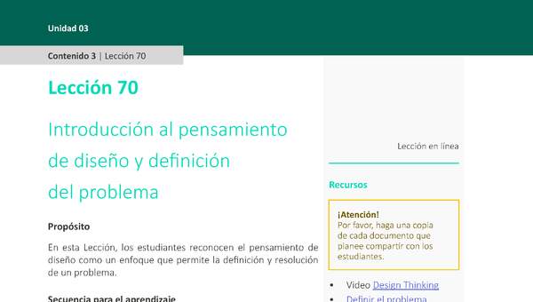 Unidad 3 - Lección 70: Introducción al pensamiento de diseño y definición del problema