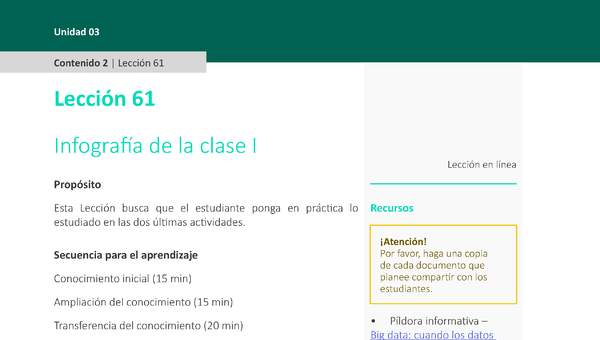 Unidad 3 - Lección 61: Infografía de la clase I
