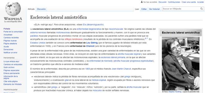 Wikipedia: Esclerosis lateral amiotrófica