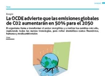 La OCDE advierte que las emisiones globales de CO2 aumentarán en 50% para el 2050