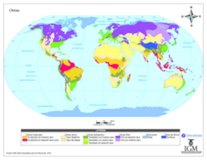 Mapa con climas del mundo a color