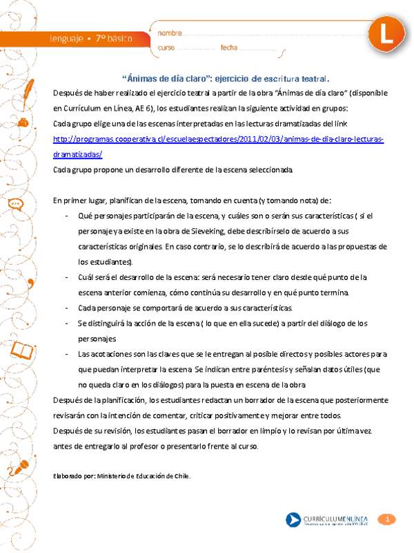 "Ánimas de día claro": ejercicio de escritura teatral.