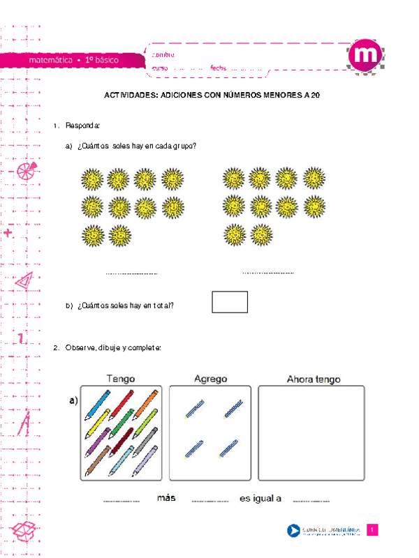 Adiciones con números menores a 20