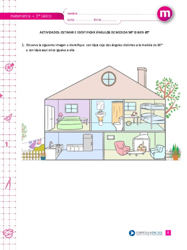 Estimar e identificar ángulo de medida 90° o bien 45°