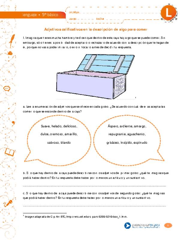 Adjetivos calificativos en la descripción de algo para comer