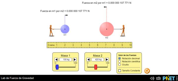 PhET: Laboratorio de fuerza de gravedad