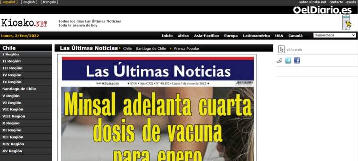 Kiosko.net: Portada Las Últimas Noticias, jueves 31 de octubre de 2019