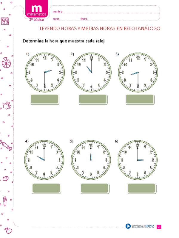 Leer medias y horas en reloj análogo y digital