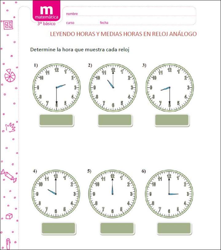 Leer medias y horas en reloj análogo y digital