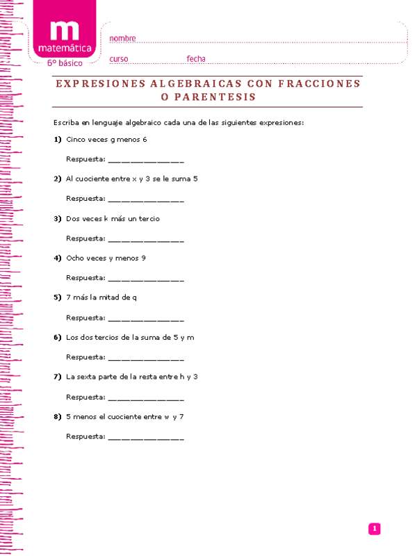 Expresiones algebraicas con fracciones y parentesis