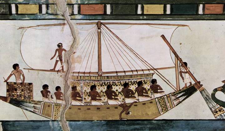 Escena del viaje en barco en el funeral de Menna