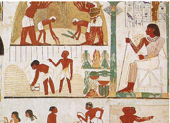 Mural Egipto agricultores en la tumba de Nakht