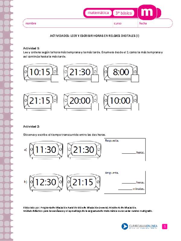 Leer y escribir horas en relojes digitales (I)