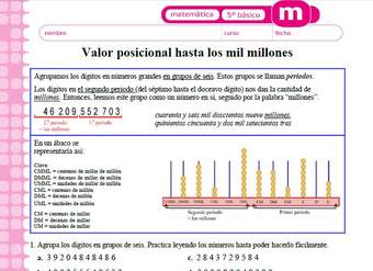 Valor posicional hasta mil millones